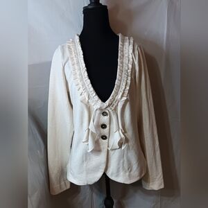 Maurices Women's XL Cream Ruffled V-Neck Button Up Long Sleeve Sweater